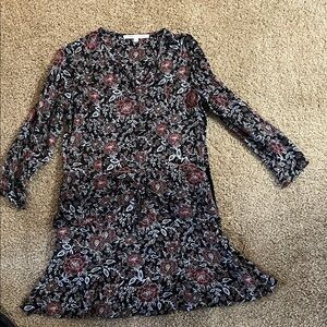 Veronica Beard Black and Red Floral Long Sleeve Dress